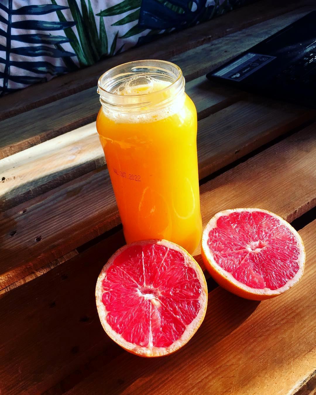 Orange Juice And Grapefruit.